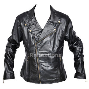 Ladies Biker Leather Jacket Biker Motorcycle Rider Soft Lamb Brando Jacket