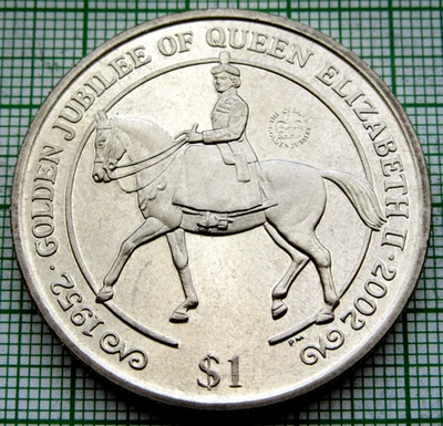 BRITISH VIRGIN ISLANDS 2002 1 $ QEII ACCESSION GOLDEN JUBILEE QUEEN ON HORSEBACK - Image 1 of 4
