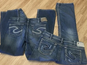 2 Silver Jeans Women's 33x31 Aiko Bootcut Medium Wash Western Denim Stretch Blue - Picture 1 of 10
