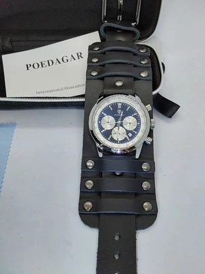 Retro pilot Blue Chronograph Quartz With Extra Wide Black Leather, Men's Watch - Image 1 of 4