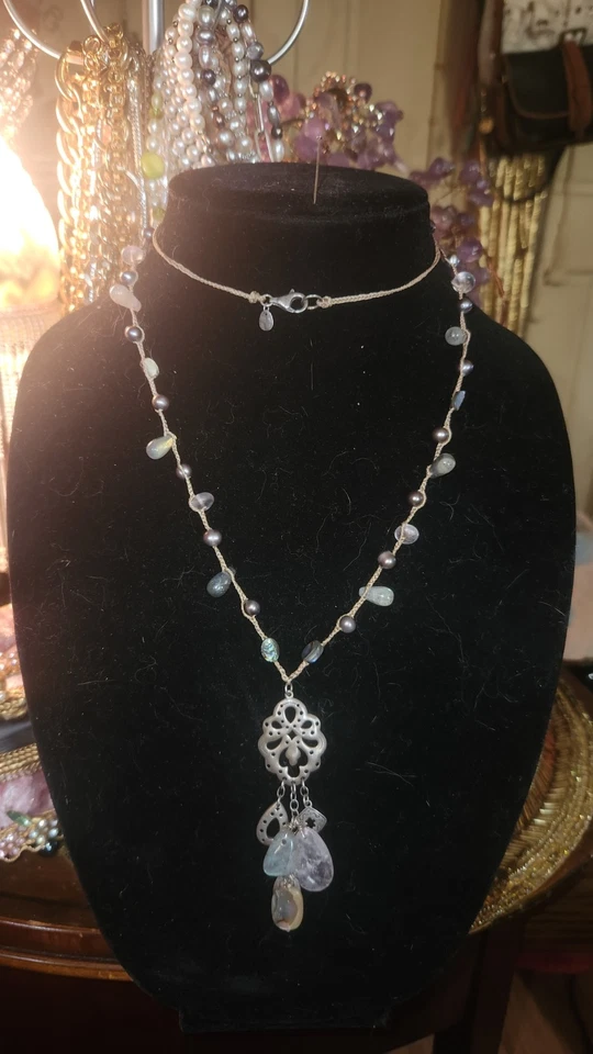 1390 SILPADA 纯银 32 英寸紫水晶珍珠鲍鱼项链 #N2103 已退役 — 第 1/4 张图片