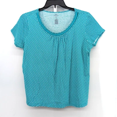 Camisa informal de manga corta geométrica verde azulado talla grande 1X St Johns Bay para mujer Foto 1 de 4