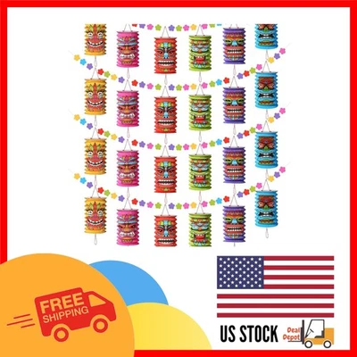 Estandartes de linternas Tiki multicolores de 10 pies - 4 piezas para fiestas perfectas de verano Luau Foto 1 de 4