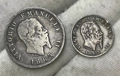 1863 Italy 2 Silver Coins lot High Value - Image 1 of 4