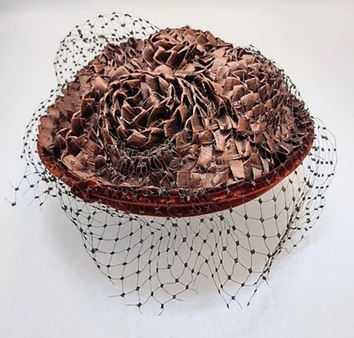 复古 Gaby's Brown 女式帽子带面纱丝绒 2 梳万圣节 Cosplay 阅读 — 第 1/4 张图片