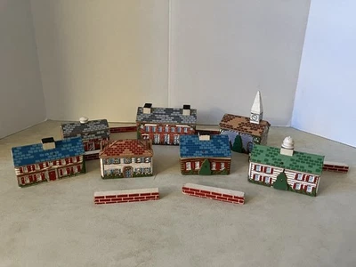 VINTAGE KEYSTONE WOODEN BUILDINGS HOUSES Set of 7 & BRICK WALLS 1950’s - Image 1 of 4