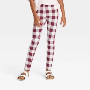 Cat & Jack Girls' Burgandy And White Plaid Leggings Size Extra Small Brand New - Picture 1 of 7