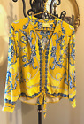 Maeve For Anthropologie Yellow "elan" Scarf-print Tie Front L/s V-neck Blouse 6