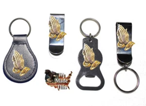 Christian Praying Hands in Prayer Bottle Opener Key Fob Key Holder Money Clip - Picture 1 of 6
