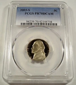 Jefferson 2003-S 5c PCGS PR70DCAM CAMAFEO PROFUNDO A PRUEBA DE NÍQUEL PR 70 DC - Imagen 1 de 4