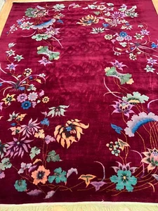 8'1" x 11' Antique Chinese Art Deco Oriental Rug - 1920s - Hand Made - 100% Wool - Picture 1 of 12