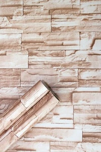 10M PAPEL TAPIZ BEIGE LADRILLO FABLON PEGAJOSO TRASERO PLÁSTICO PELÍCULA PVC CREMA MODERNA - Imagen 1 de 7