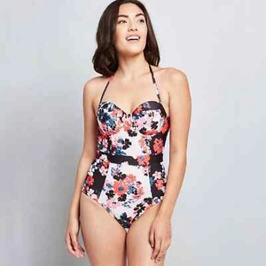 MODCLOTH Damen Large - The Harper One Piece Badeanzug Bügel Neckholder Blume - Bild 1 von 10