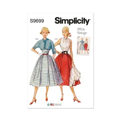 SIMPLICITY 9699  1950's BLOUSE SKIRT JACKET Sewing Pattern Sizes 6-14 & 16-24 - Image 1 of 4