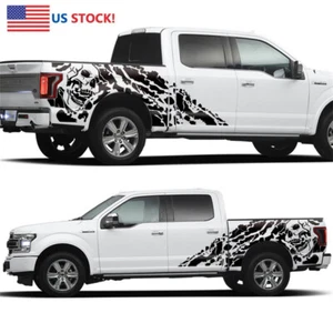 2Pcs Pickup Truck Side Body Sticker Black Skull Decal Style For Car Off Road USA - Picture 1 of 5