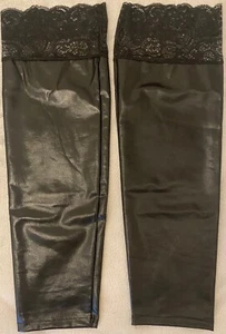 Damen  Halterlose  Strümpfe Kunstleder Glanz Wetlook  Schwarz - Bild 1 von 3