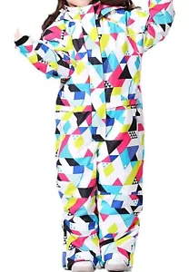 Kids Ski Suit Snowsuit One Piece Waterproof Girls Jumpsuits Winter SZ 120 Triang - Picture 1 of 10