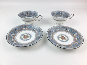 Wedgwood Florentiner Türkis Teetasse Untertasse 4er Set - Bild 1 von 4