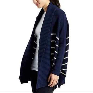 ATHLETA Peaceful Wrap Oversized Knit Open Cardigan Stripe Navy Blue - Size Small - Picture 1 of 9