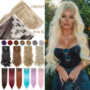 US 8 Pieces Clip In Hair Extensions Blonde Natural As Human Real Thick Full Head - Picture 1 of 65