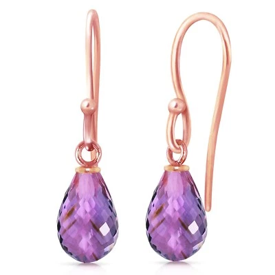 14K. SOLID GOLD FISH HOOK EARRINGS WITH AMETHYST (Rose Gold) - Image 1 of 4