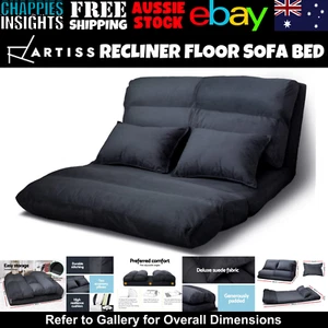 Floor Recliner Sofa Chair Chaise Bed Charcoal Adjustable Portable Suede Foldable - Picture 1 of 12