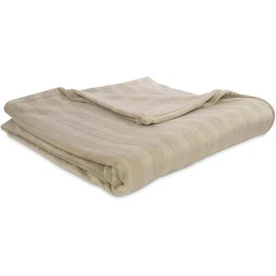 Serta Damask Stripe Plush Blanket Machine Washable  Full/Queen Tan - Image 1 of 3