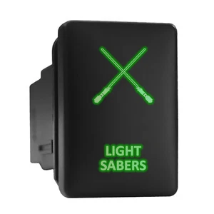 LIGHT SABERS - Green Backlit Push In Switch 1.28"x 0.87" (Fit: Toyota) - Picture 1 of 6