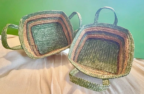Two square Flexible Baskets with handles in warm colors- great For Gift Baskets Cover