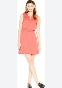Women's Sleeveless Blouson Casual Button Front Mini Dress In Orange-pink Medium - Picture 1 of 11