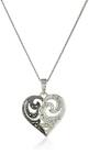 Sterling Silver Marcasite and Crystal Heart Curb Chain Pendant Necklace, 18"