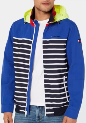NEW Tommy Hilfiger Men's Tiller Yacht Jacket Colorblocked Stripe Hooded Small - Image 1 of 2
