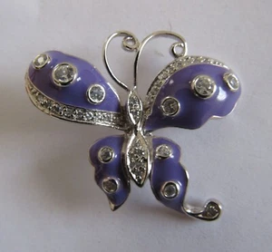 Sterling Silver Purple Enameled Butterfly Pendant Vintage - Picture 1 of 4