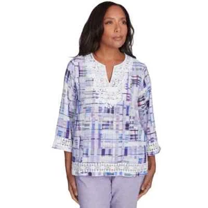 ALFRED DUNNER SIZE XL TOP CRYSTAL SPRINGS 2025 WATERCOLOR PLAID NEW WITH TAGS - Picture 1 of 2