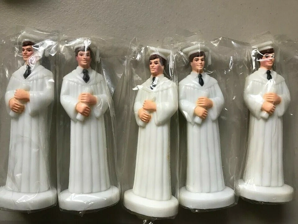 5 Unique 4 3/4" Male Graduation Figures in White Robes Cake Toppers   - Image 1 of 1