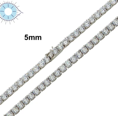 Collar/pulsera de tenis de circonita cúbica redonda de 5 mm de plata de ley 925 chapada en rodio/7"-24" Foto 1 de 4