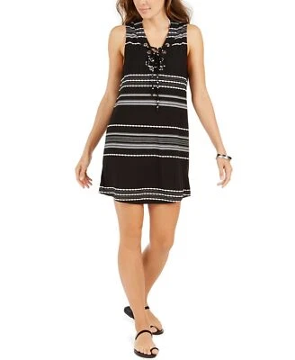 Vestido sin mangas Dotti Dahlia a rayas con cordones delantero encubrimiento negro/blanco pequeño Foto 1 de 4