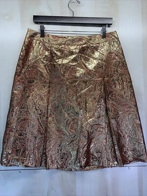 Falda metálica plisada dorada bronce talla 12 de Ellen Tracy para mujer-4228 Foto 1 de 4