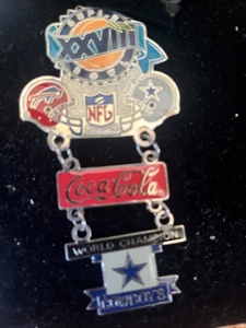 Dallas Cowboys Super Bowl XXVIII Champions Large Dangle Football Pin - Picture 1 of 2
