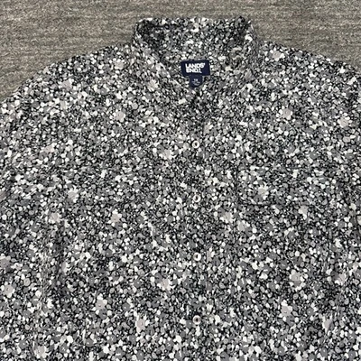Lands End Shirt 1X Plus Gray Floral Performance Hidden Pocket UPF 50+ Roll Tab - Image 1 of 4