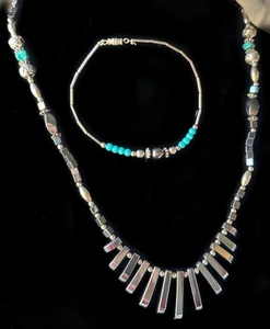Vintage Jovita Haskie Navajo Sterlingsilber Hämatit Türkis Halskette Fußkettchen - Bild 1 von 6