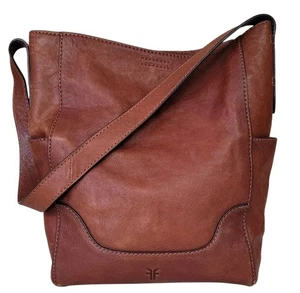 Frye Leather Hobo Bag Shoulder Purse Cognac Brown Side Pockets Everyday Casual - Picture 1 of 11