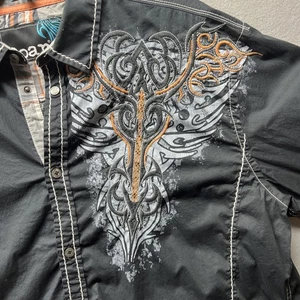 Roar Signature Camicia Uomo 3XL Nera Ricamata Snap Western Manica Lunga - Foto 1 di 12