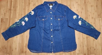 Chaqueta vaquera vintage Bob Mackie para mujer 1X arte azul denim arte floral Foto 1 de 4