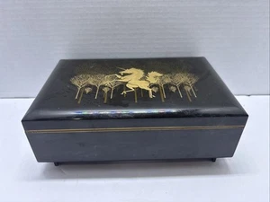 Vintage Otagiri Musik Schmuckkästchen Braun Schwarz Gold Lackware mit Einhorn Japan - Bild 1 von 5