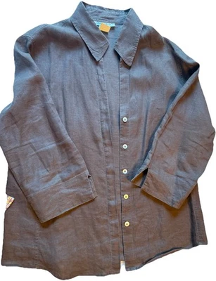 Camisa David N. Talla L 100% Lino, Marrón Chocolate, Manga 3/4 Foto 1 de 4