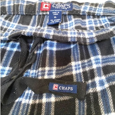 CHAPS Hombres XL Azul Negro Cuadros Polar Pijama Pantalones Ropa de Salón Ropa de Dormir 2 BOLSILLOS Foto 1 de 4