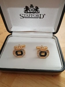 Stafford Manschettenknöpfe Smoking Hemd Vintage schwarz, silber, gold in Metallbox SCHÖN - Bild 1 von 8