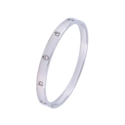 Round Cubic Zirconia(Both Sides) Simple Stainless Steel Bangles - Image 1 of 3