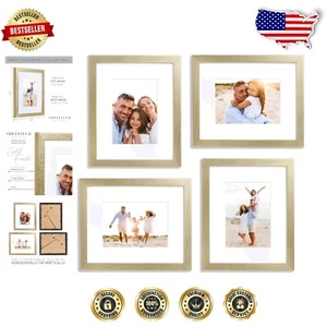 Elegant 4-Piece Gold Gallery Wall Frame Set - 8x10 Inch with Template - Picture 1 of 8